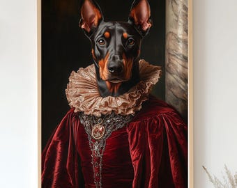 Custom Pet Portrait on Canvas, Royal Pet Portrait, Renaissance Dog Portrait from Photo, Pet Owner Gift, Pet in Regal Red Dress