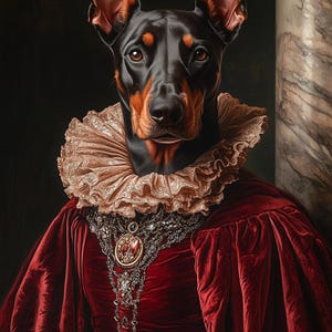 Ritratto di animale domestico personalizzato su tela, ritratto di animale domestico reale, ritratto di cane rinascimentale da foto, regalo per il proprietario di animale domestico, animale domestico in abito rosso regale
