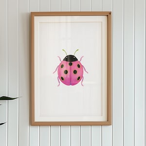 Pink Beetle Watercolor Print • Whimsical Nursery Wall Art • Framed or Unframed Fine-Art on German Etching Paper • Lucky Bug Décor