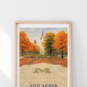 Ann Arbor Art Print University of Michigan Fall Decor