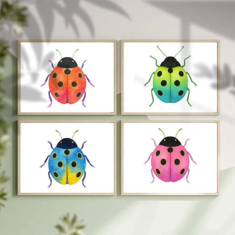 Red Ladybug Watercolor Print • Lucky Ladybird Nursery Wall Art • Framed ...