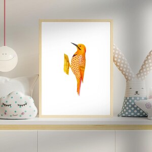 Northern Flicker Woodpecker Watercolor Print  Heart-Spotted State Bird Art