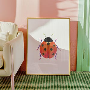 Red Ladybug Watercolor Print, Lucky Love Bug Nursery Wall Art
