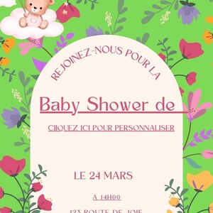 Invitación de baby shower, tarjeta digital, invitación electrónica, invitación digital, anuncio en línea, invitación personalizada.