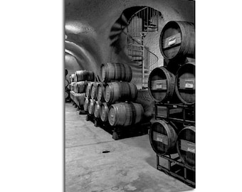 Black and White Wine Barrel Cave Photo • Napa Valley Winery Wall Art • Rudd Cellar Vintage Print • Wine Cave Photography Decor
