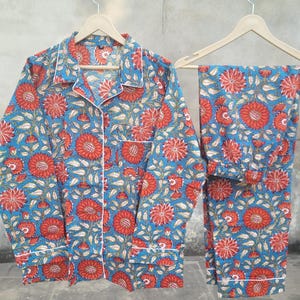 Pigiama in cotone, pigiama da donna, abbigliamento invernale, pigiama da donna, stampa a blocchi.