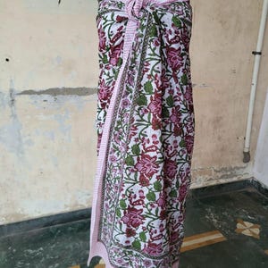 Hand Block Printed Cotton Sarong: Bohemian Beach Wrap.
