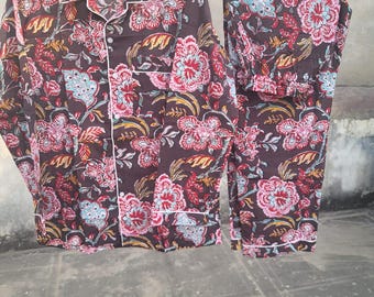 Ensemble de pyjama 100 % coton, nouvel imprimé, pyjama de nuit en coton indien, costume de nuit en coton doux, cadeau de demoiselle d'honneur