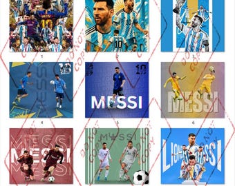 Paquete de 10 diseños PNG de Messi, la leyenda del fútbol, para vasos: arte de sublimación de campeón atlético