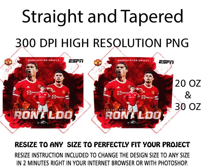 2er Pack Cristiano Ronaldo CR7 20 Unzen Tumbler Wrap Png Wrap digitale Datei Bild 19