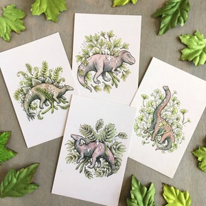 Dinosaur Cards | Dinosaur Postcard Set | Watercolor Dinosaurs | Natural History Art | Postcards Set of 4