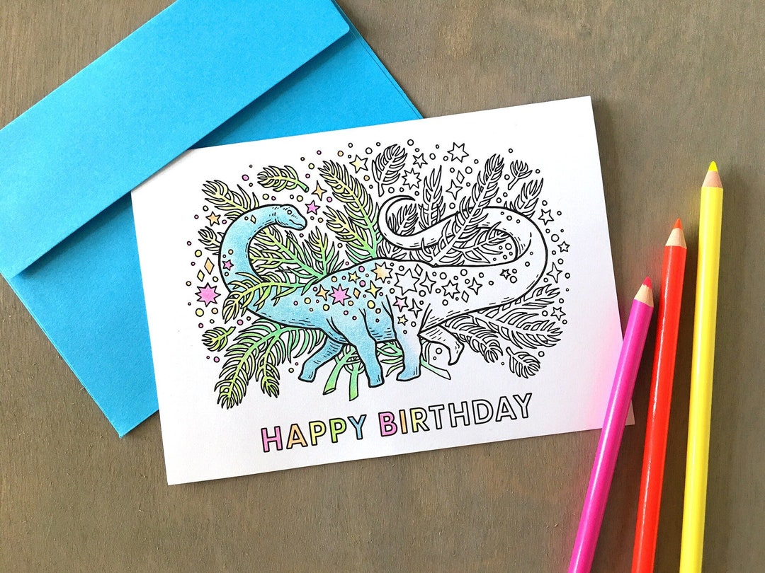 Printable Dinosaur Cards Dinosaur Coloring Birthday Card