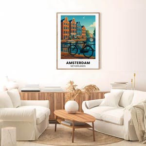 Poster di viaggio / Stampa artistica da parete di Amsterdam / Poster di città vintage / Opera d'arte sul canale olandese / Dimensioni cornice IKEA