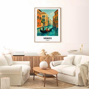 Poster di viaggio / Stampa artistica da parete di Venezia / Poster della città in gondola / Opera d'arte romantica italiana / Formato cornice IKEA