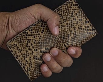Leather Bifold Wallet - Full Grain Wallet Handmade Men's Bifold Italian Natural Leather Gift for Him, Gift for Husband - Snake skin Texture