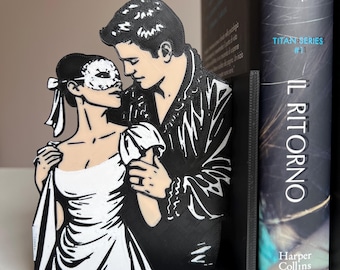 Elegante suporte para livros com casal mascarado – Suporte para livros em estilo romântico da Regência – Suporte para livros impresso em 3D – Suporte decorativo para livros – Presente para leitores