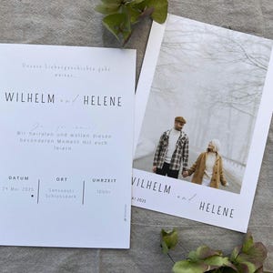 ab 25Stk. Hochzeitseinladung, Einladungskarte, 2 Seiten,  DIN A6 (105 x 148 mm) hoch, verschiedene Papiersorten