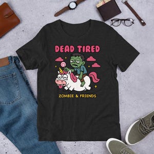 Zombie Unicorn T-Shirt – Funny Dead Tired Cartoon Tee, Cute Pastel Goth Gift, Kawaii Undead Graphic Shirt for Men & Women|Unisex t-shirt
