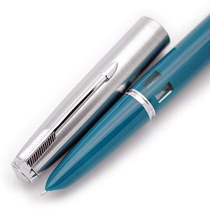 Wing Sung 601 Steel Cap Vacumatic-vulpen turkooisblauw met inktvenster - Wordt geleverd met doos, ideaal om cadeau te doen