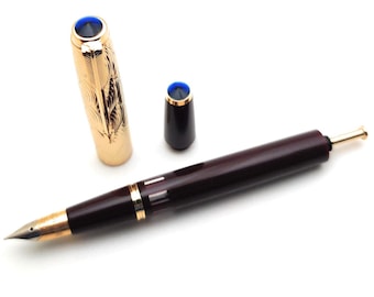 Wing Sung 601A Fountain Pen, Dark Mehroon, Golden Twill Cap