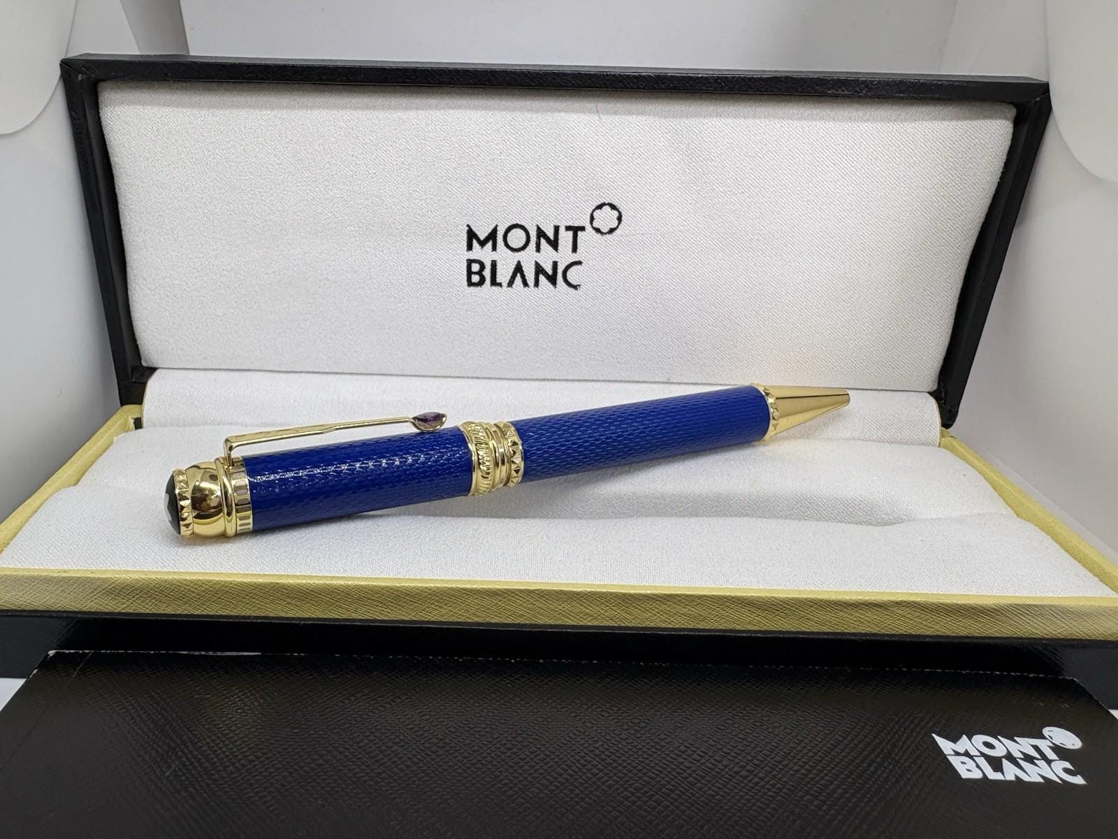 Smooth Montblanc Golden Blue Ballpoint Pen - Black Refill Best for Gifting