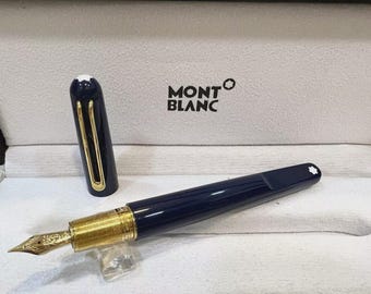 Casual Montblanc M Series Magnetic Cap Blue Body Fountain Pen Golden Trim