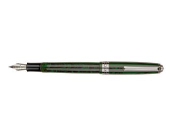 Vintage Click Falcon Ebonite Fountain Pen, Green Black Ripple, Silver Trims