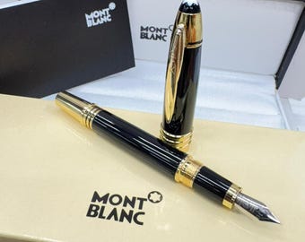 Smooth Montblanc JFK Black Golden Edition Fountain Pen - Medium Nib with Box