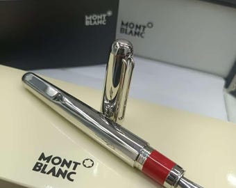 Casual Montblanc Silver Red Body Fountain Pen Gift Set with Box - Medium Nib