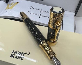 Smooth Montblanc Queen Elizabeth Golden Black Body + Cap Fountain Pen