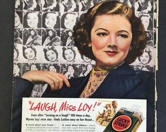 Vintage Lucky Strike Cigarettes Art Print Ad Myrna Loy - Etsy