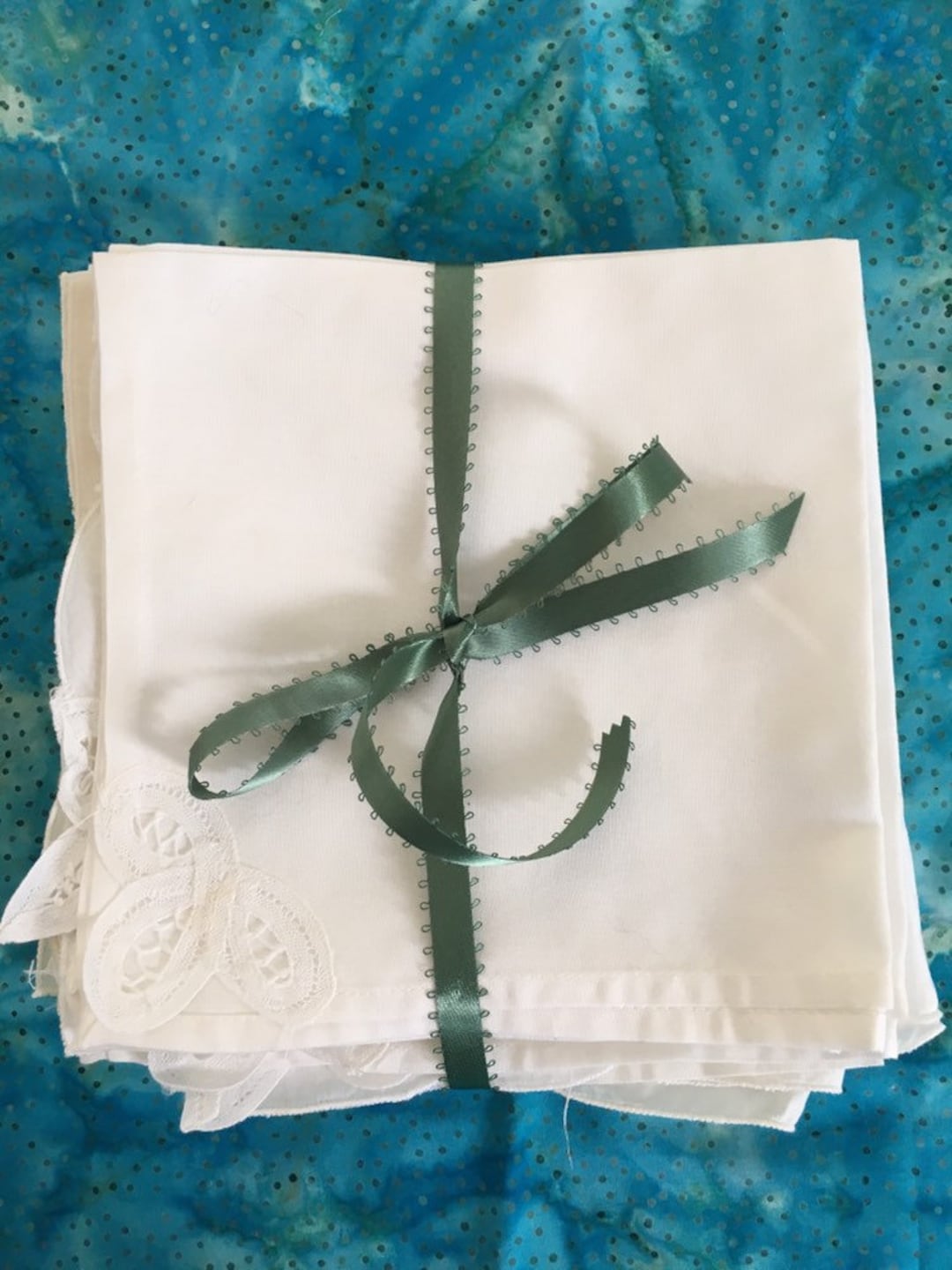 Vintage Lot Dinner Napkins White Linen Battenberg Ribbon Lace - Etsy