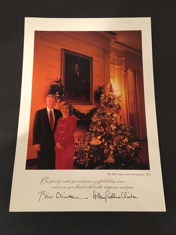 Collectible Signed Authentic Clinton White House Christmas Card 1993 Large Color Photo with Envelope