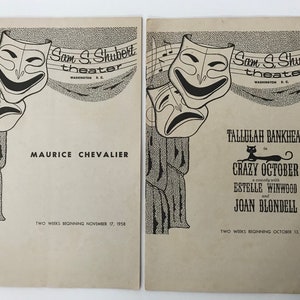 Vintage Theater Programs 1958 Tallulah Bankhead Crazy October & Evening of Maurice Chevalier