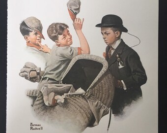 Vintage Norman Rockwell 'A Boy with Baby Carriage' Unframed