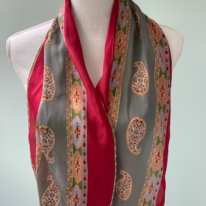 Vintage Liz Claiborne Silk Neck Scarf Burgundy and Gray Multi-Color Paisley