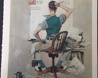 Vintage Norman Rockwell  'Artist Facing Blank Canvas' Unframed Print