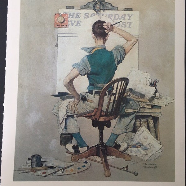 vintage Norman Rockwell 'Artist Facing Blank Canvas' Unframed Print