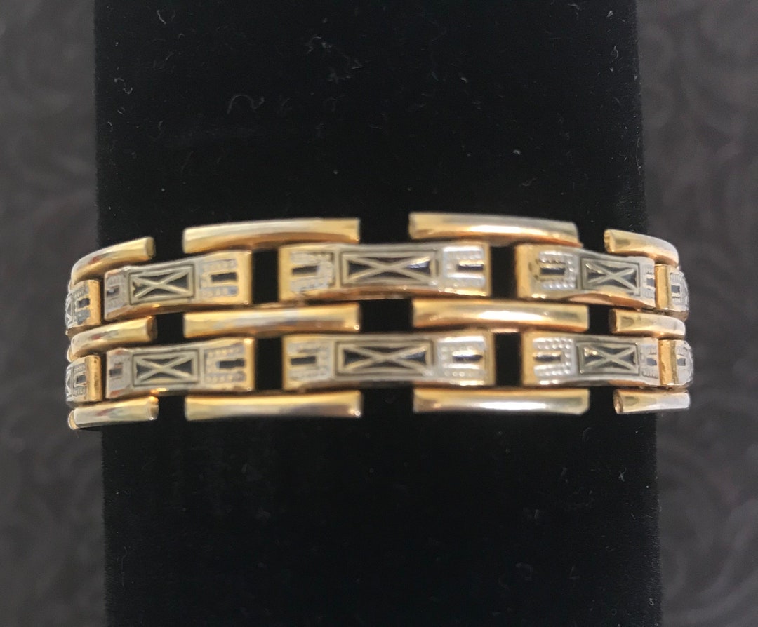 Vintage Spanish Toledo Damascene Link Bracelet Gold and