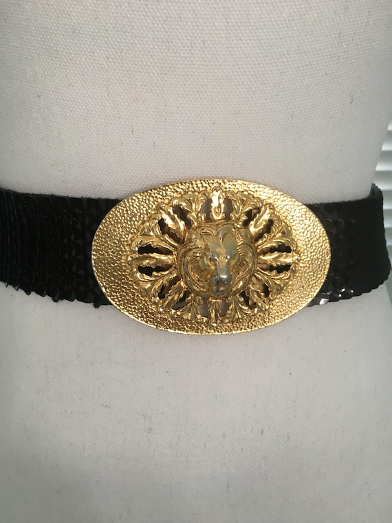 Vintage Gold Lion Head Sunburst Belt Buckle for Wide Cinch 