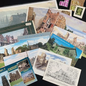 Vintage British Theme Ephemera Lot Postcards Stamps Altered Art Mixed Media Collage Supplies