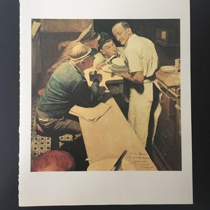 Vintage Norman Rockwell &#39;War News&#39; Men Gossip in Diner Unframed Print