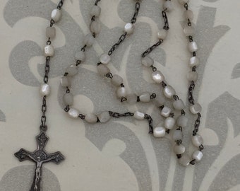 Vintage French Five Decade Rosary Mother of Pearl Beads Catholic Blessed Mother Dominican