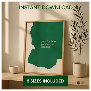 Motivational Wall Art: Green Abstract Print - Positive Mindset (Digital Download)