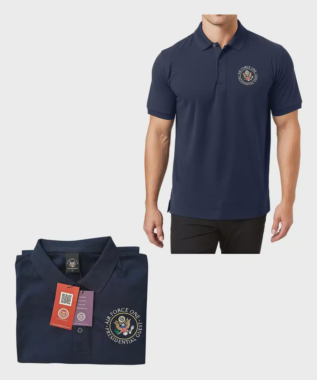 Air Force One Presidential Guest Polo Shirt: Navy Blue Cotton