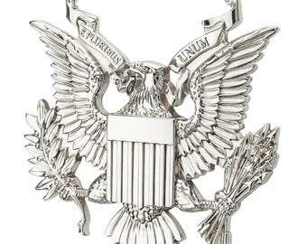 Silver Eagle Metal Sticker, Presidential Eagle Emblem Decal, Patriotic Car Badge, Small USA Gift