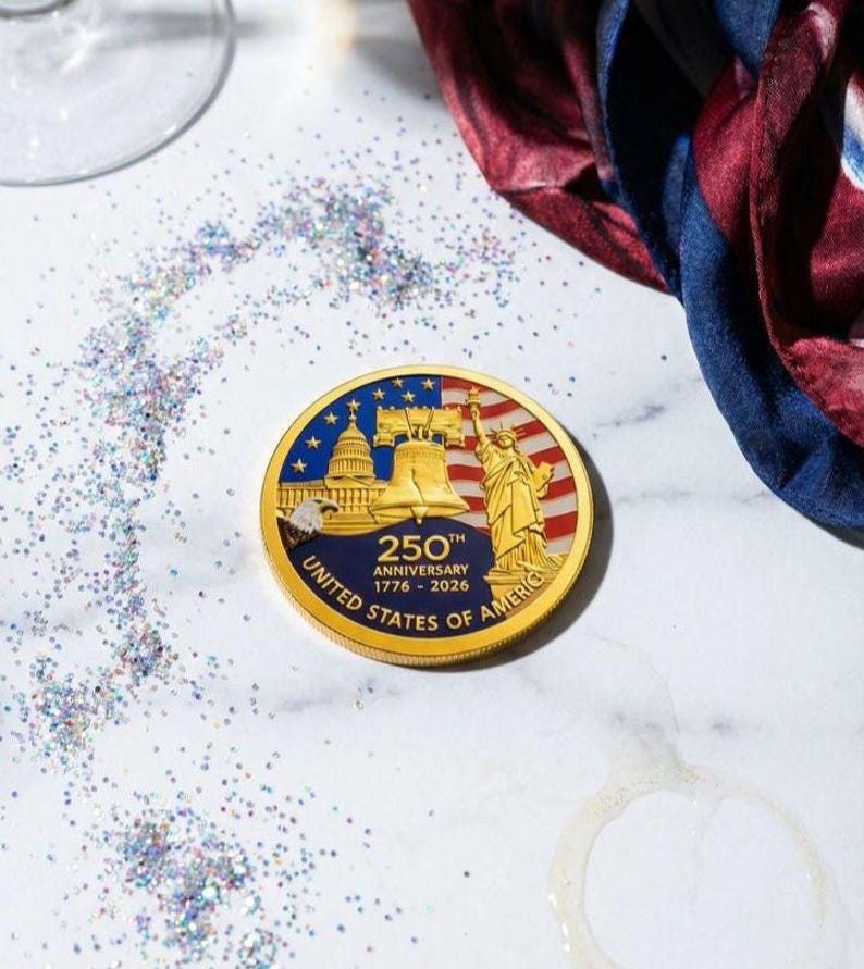 USA 250th Anniversary Coin - American Independence Commemorative Medal 1776-2026 Patriotic Liberty Eagle Flag immagine 8