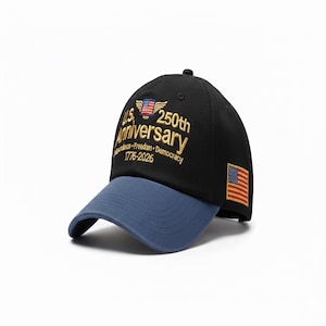 U.S. 250th Anniversary Baseball Cap - Patriotic 1776-2026 Adjustable Freedom & Democracy Hat Black-Blue