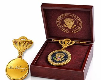 President JFK Presidential Brooch: 24K Gold Plated Brass Lapel Pin with Signature