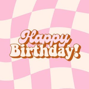 Cartão de aniversário retrô rosa e creme para impressão!